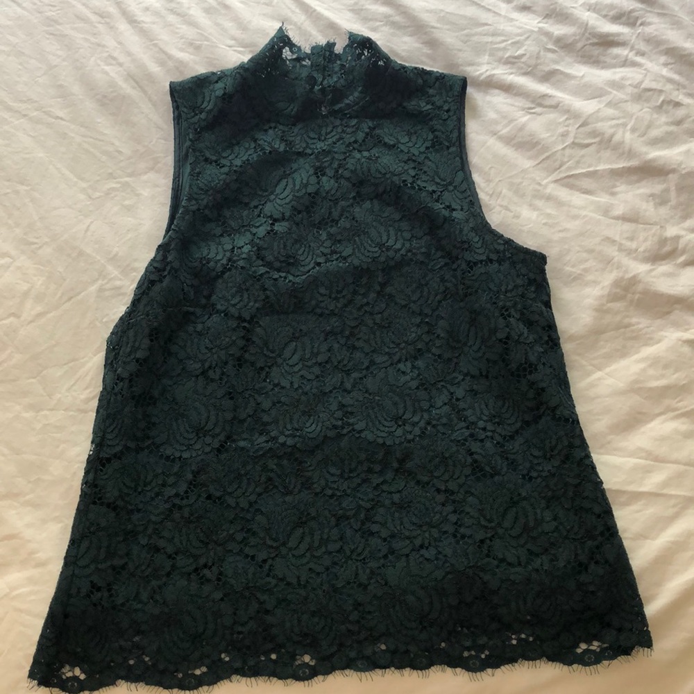 Green mock neck lace top